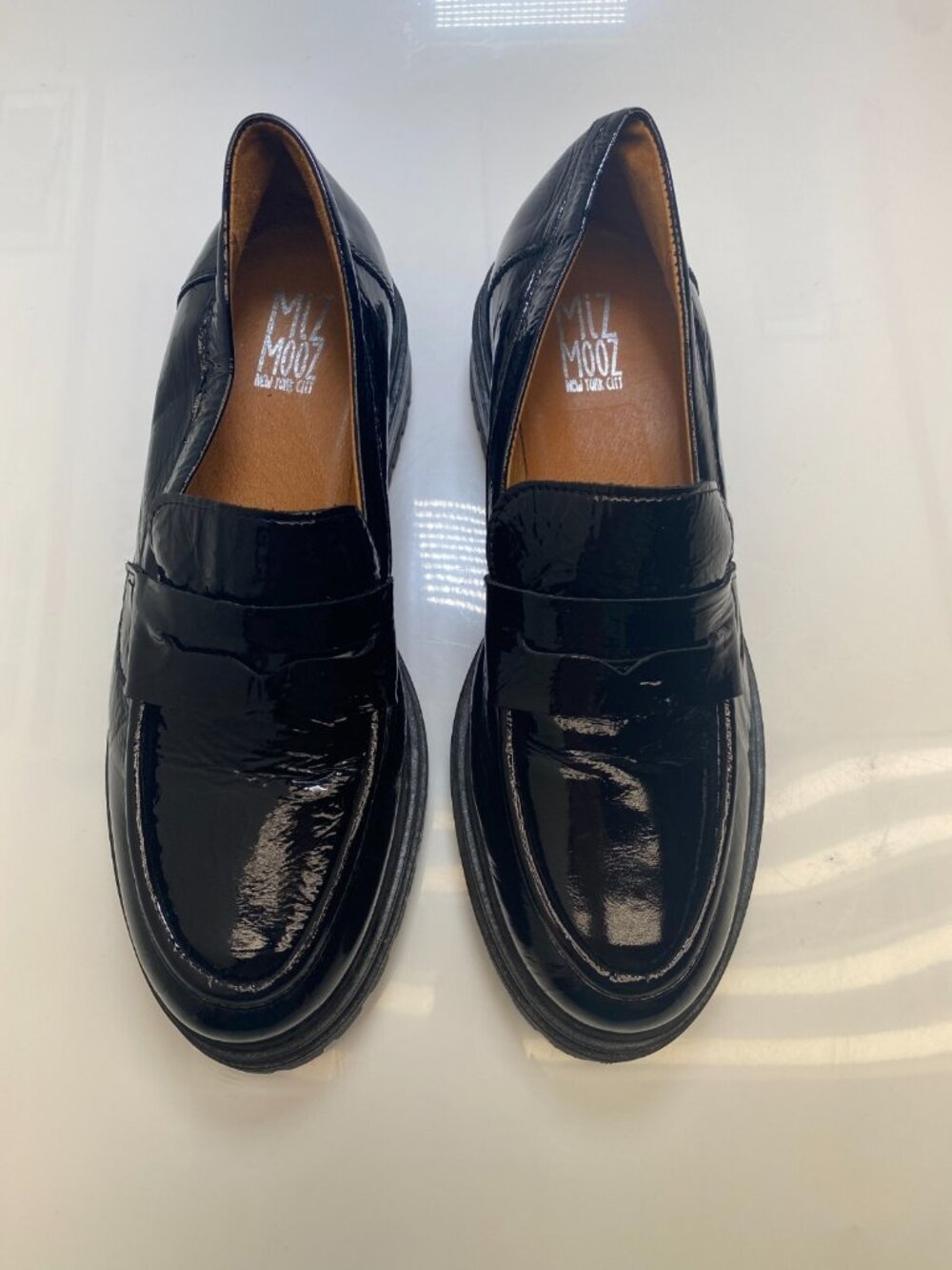 Miz Mooz Womens Legend Chunky Leather Platform Loafer Black Sz 40 US 9
